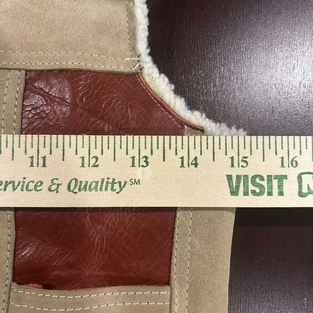 Vintage Genuine Leather Kids Sherpa Button Up Vest Size 14 HandMade In Mexico